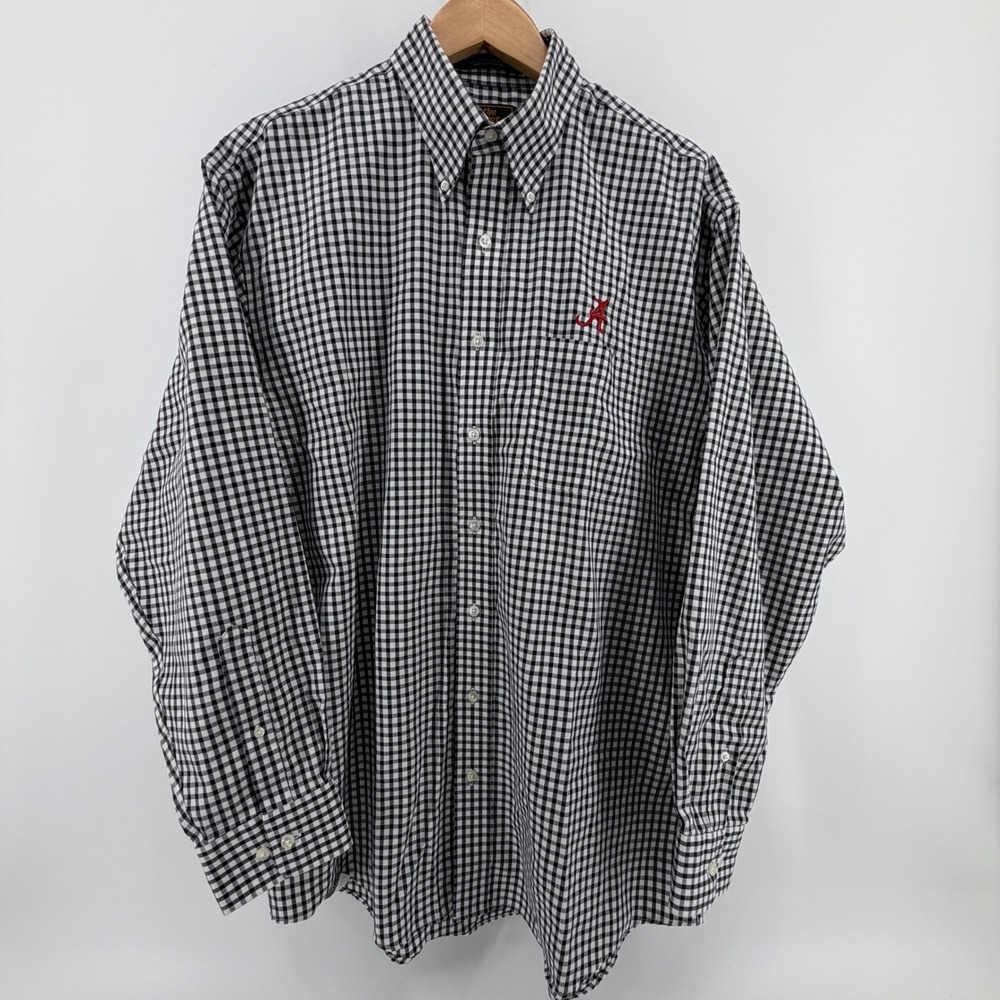 The Shirt Shop Mens Large Gingham Button Down Shirt Long Sleeve Embroidered A - Picture 2 of 13
